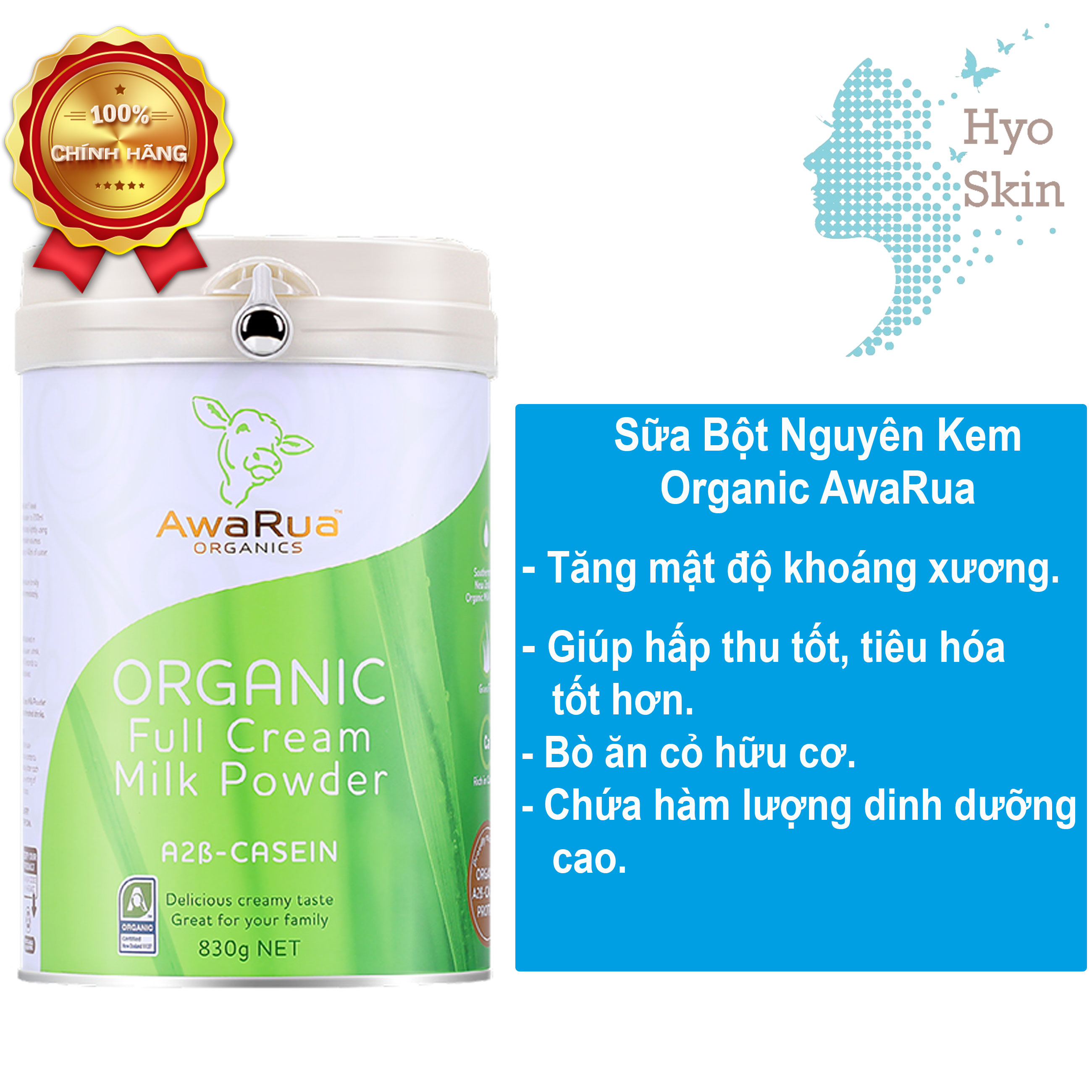 Sữa bột nguyên kem organic awarua với đạm a2β-casein