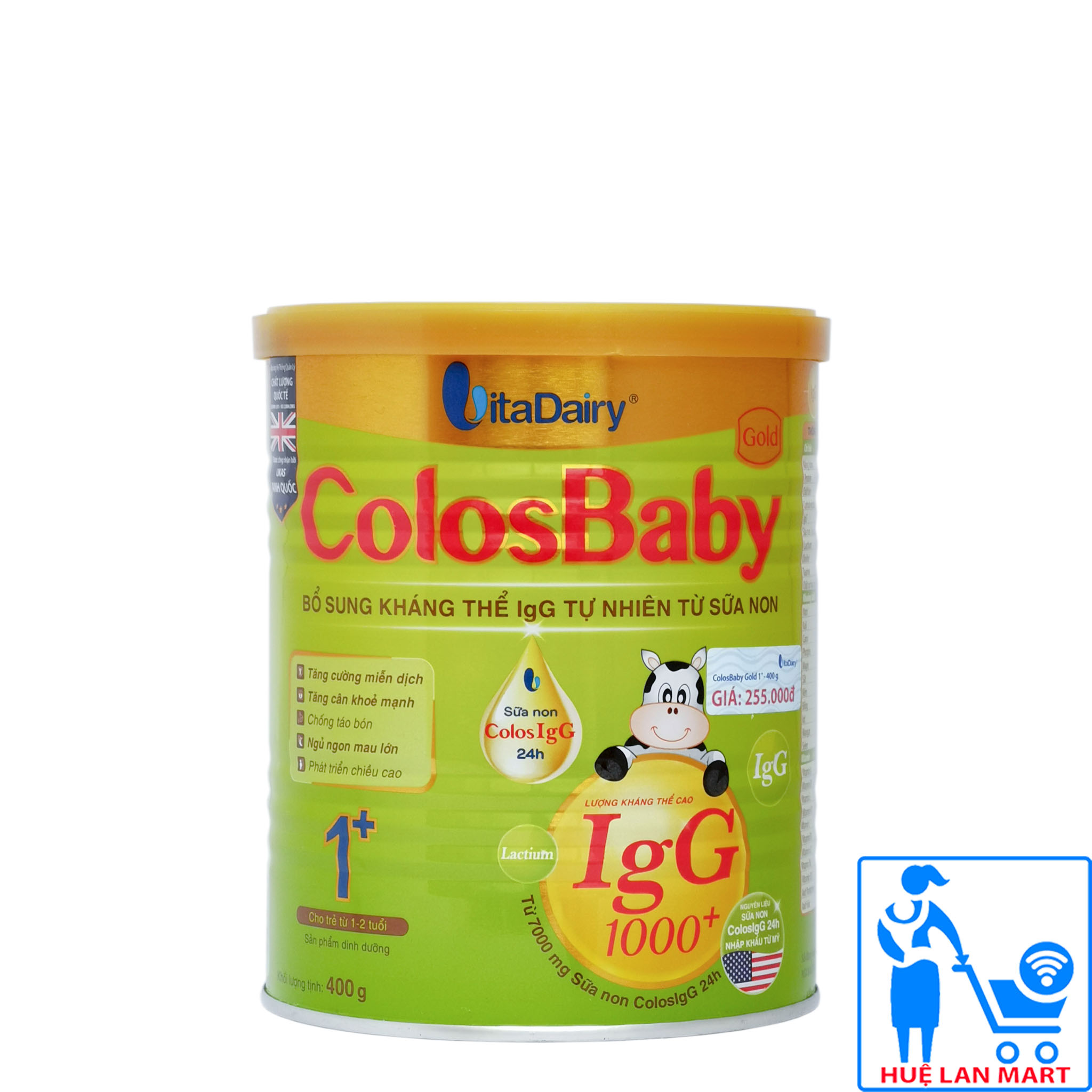 Sữa Bột VitaDairy ColosBaby Gold 1+ Hộp 400g (Bổ sung kháng thể IgG 1000+ tự nhiên từ sữa non; Cho t