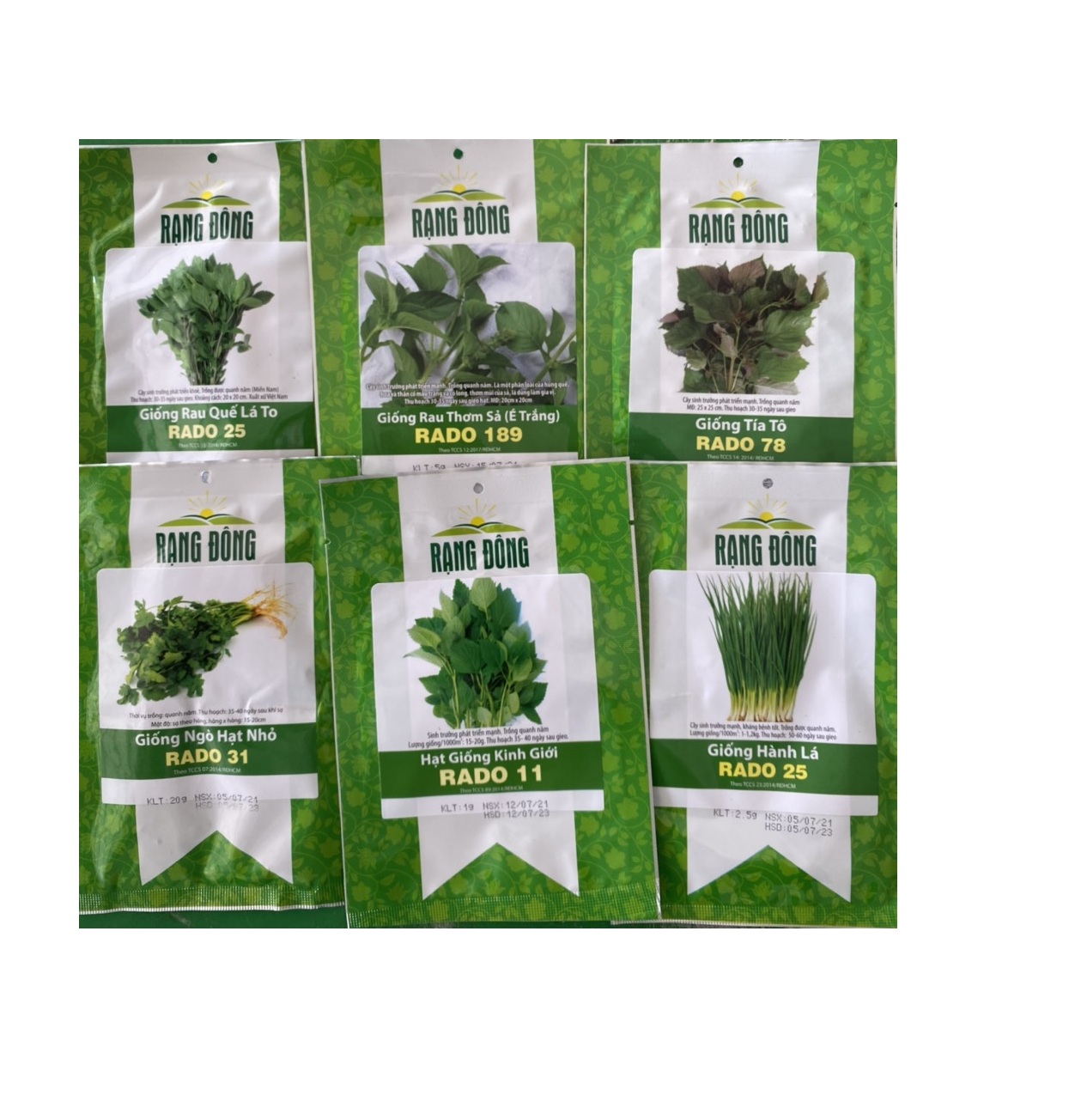 Combo 6 gói hạt giống rau thơm quế, hành, ngò, kinh giới, thơm sả, tía tô