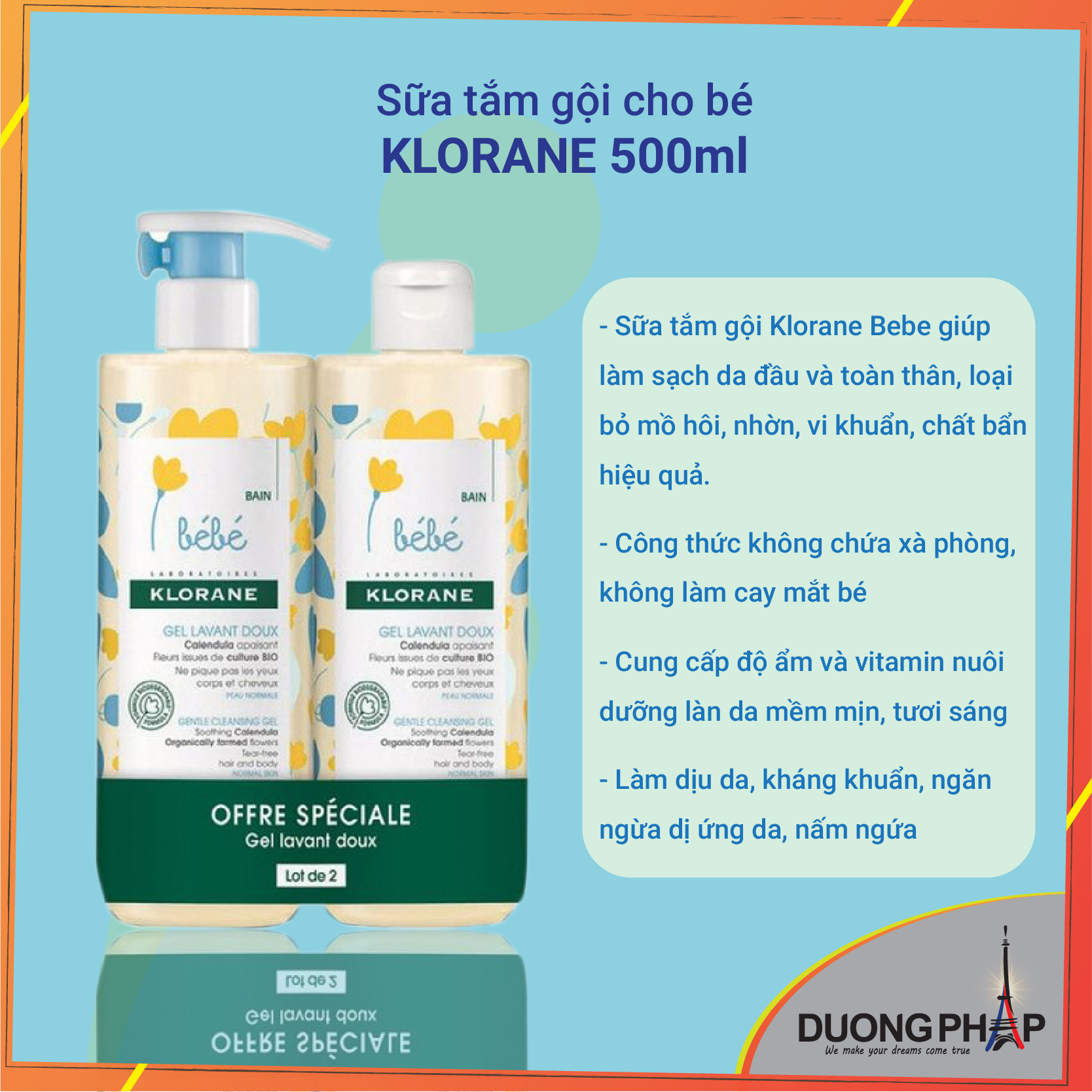 Sữa tắm gội cho bé Klorane 500ml từ trẻ sơ sinh
