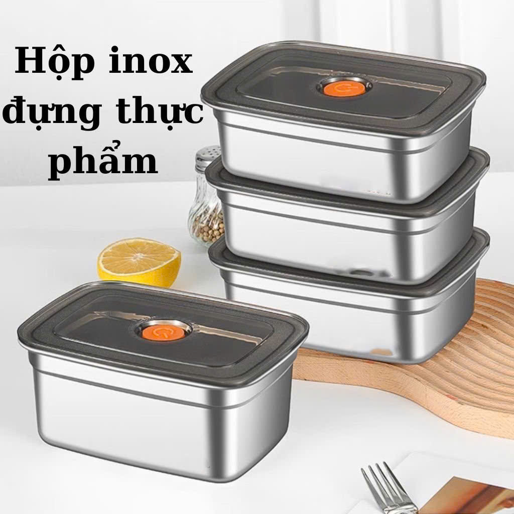 Hộp đựng thực phẩm bằng inox VAN CAM, khay đựng đồ để tủ lạnh ngăn mùi có nắp đậy kín hơi, hộp đựng , hộp, hộp nhựa, hôp đựng thức ăn, hộp chia thực phẩm,