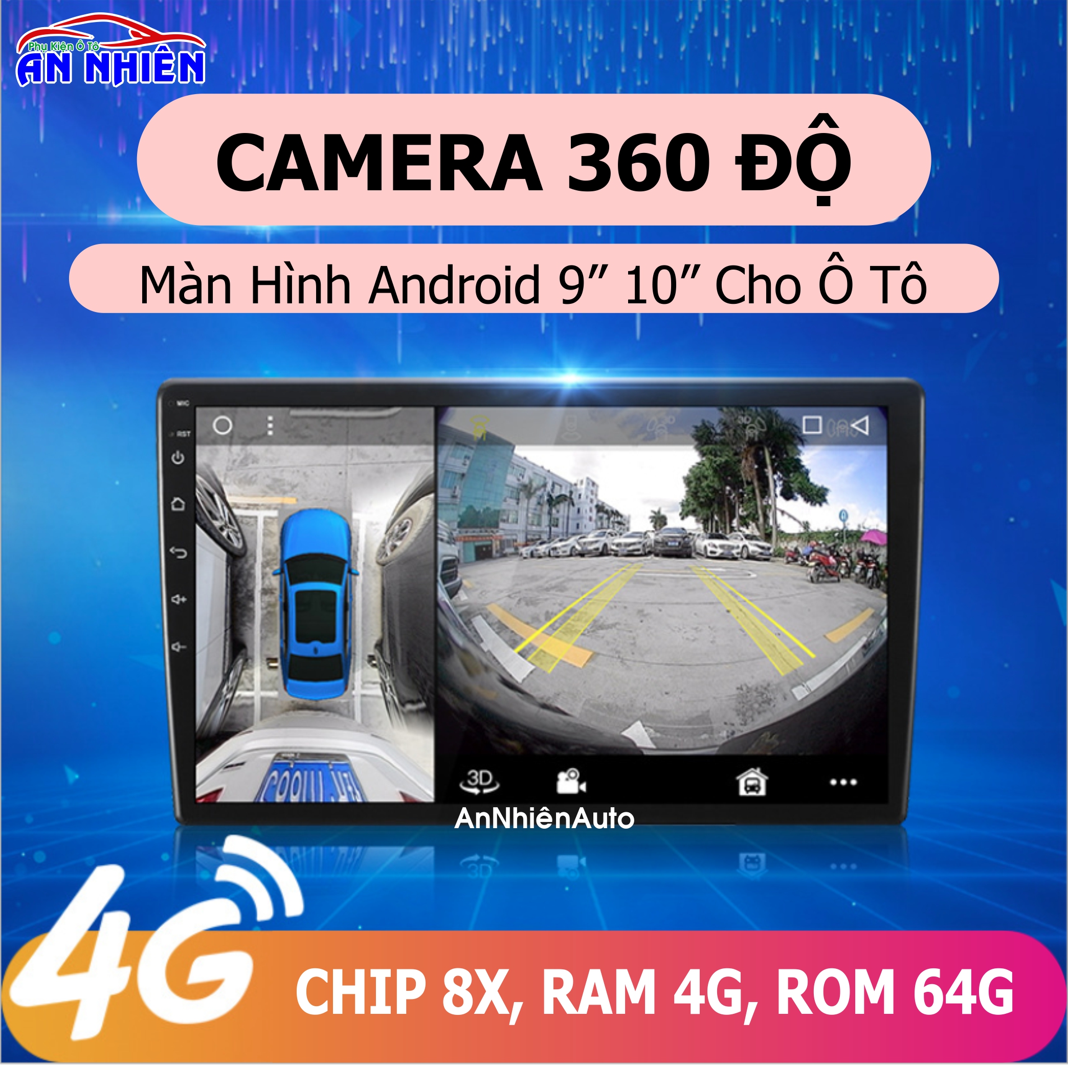 Camera Hành Trình 3D Toàn Cảnh 360 Độ Kèm Màn Hình Android 9inch 10inch - Màn Hình Liền Camera 360 Kèm Mặt Dưỡng Giắc Zin Theo Xe