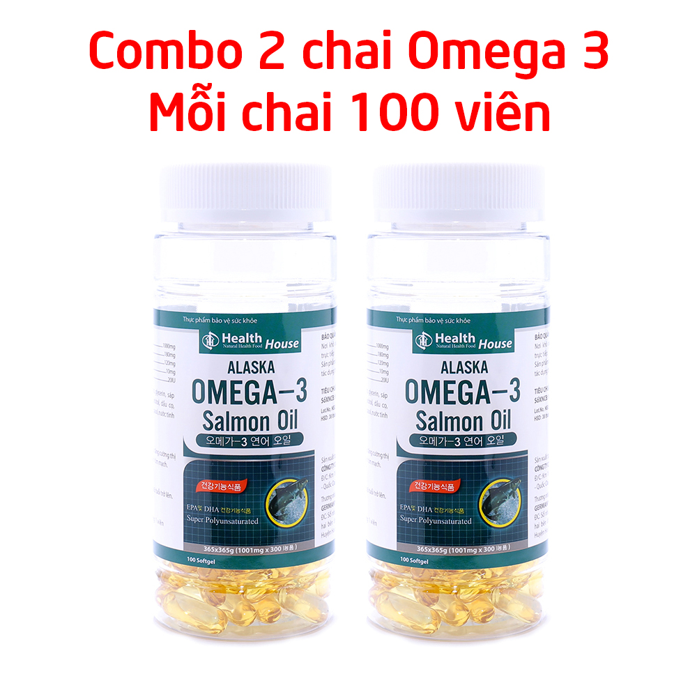 Combo 2 hộp Viên dầu cá Alaska Omega 3 bổ não, sáng mắt, khỏe mạnh tim mạch, tăng cường trí nhớ - Hộp 100 viên