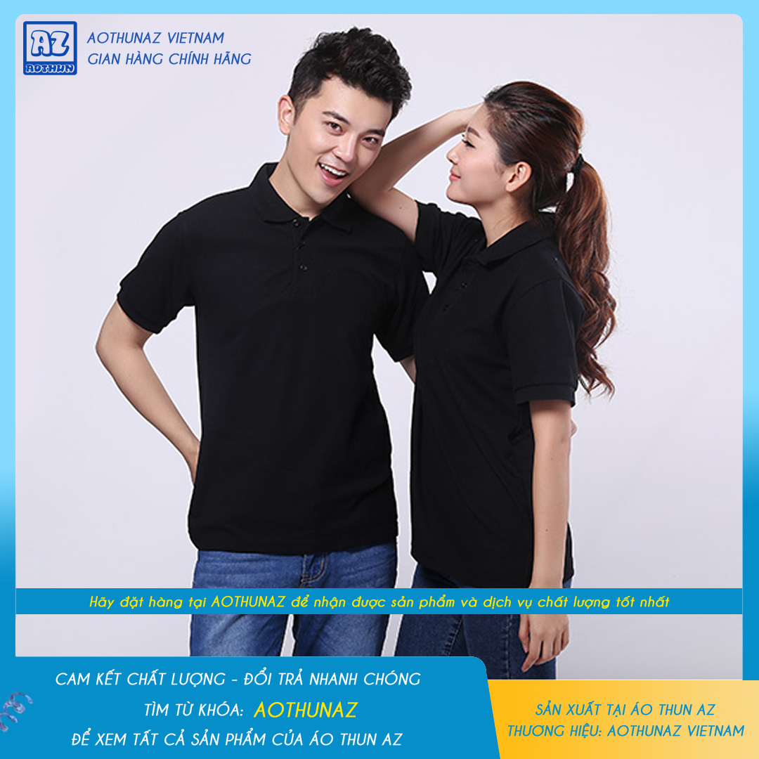 AOTHUNAZ - Áo thun nam nữ màu đen cổ trụ polo thời trang trẻ trung - Vải cá sấu cao cấp VNXK