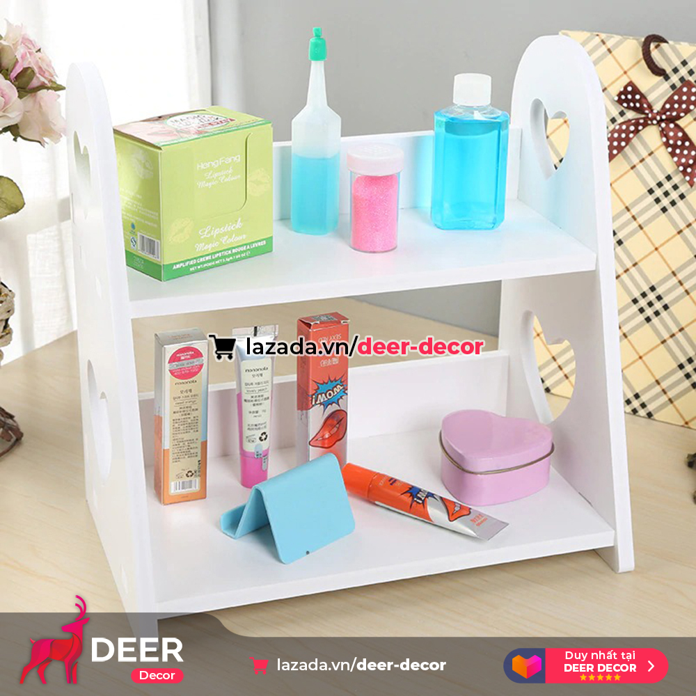 Kệ để mỹ phẩm nhỏ 2 tầng họa tiết trái tim - deer decor