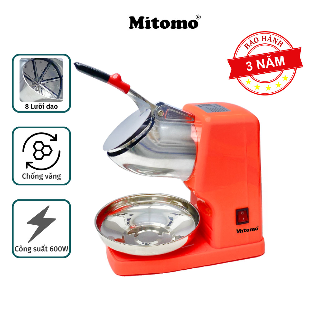 Máy xay đá tuyết, Máy bào đá 8 lưỡi, 2 nắp cao cấp Mitomo MBD-600 MAX- Hàng chính hãng