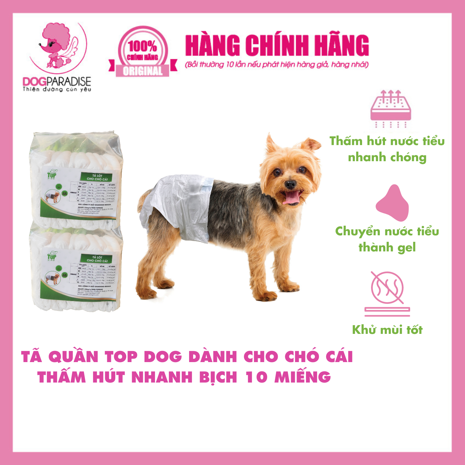 Tã quần Top Dog dành cho chó cái siêu thấm hút bịch 10 miếng size XXS/XS/S/M/L/XL - DogParadise PetShop