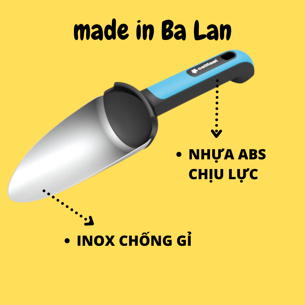 Xẻng xúc đất trồng cây bay làm vườn inox Cellfast
