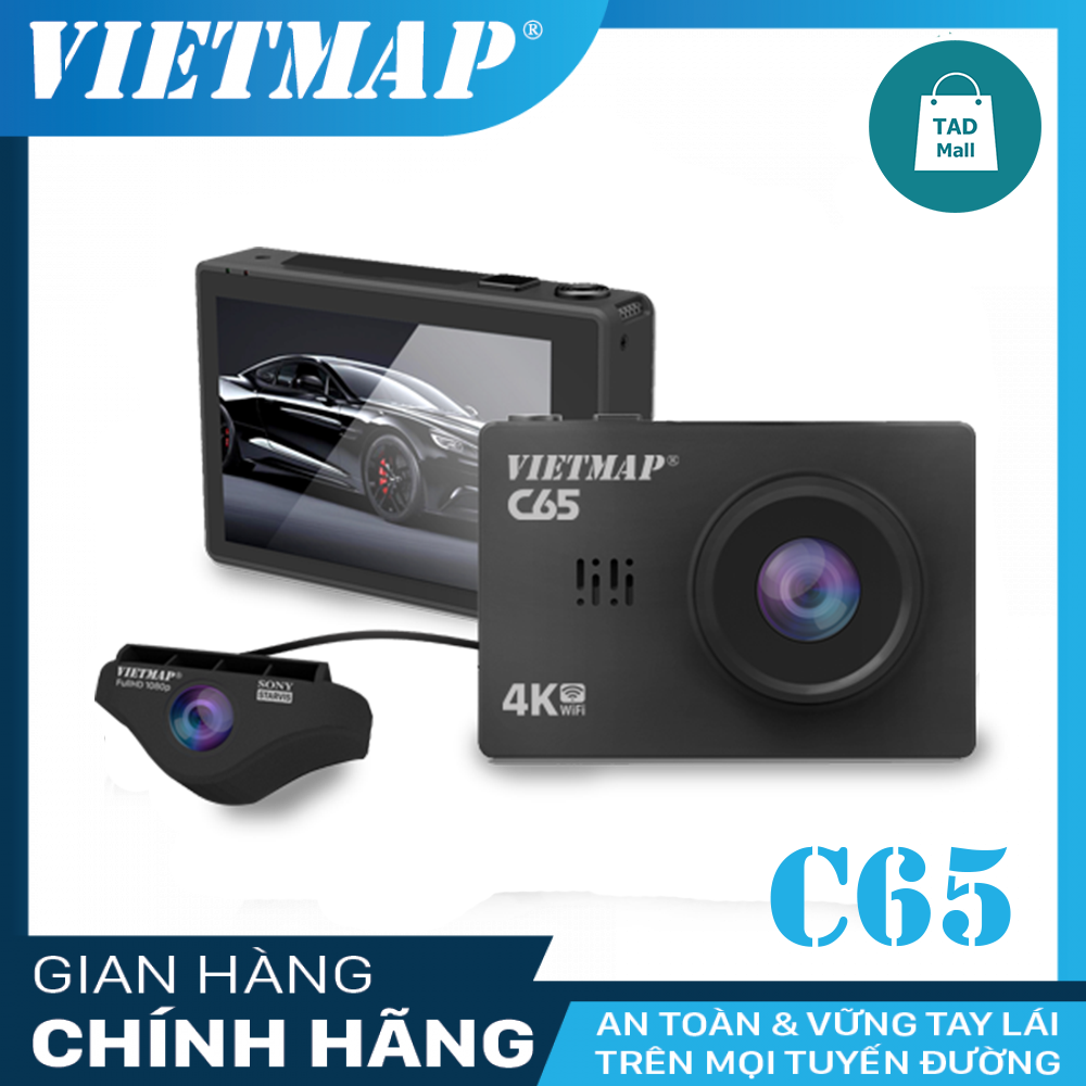 Camera hành trình trước sau cao cấp Vietmap C65 chuyên dành cho dòng xe ô tô và xe hơi - Cảm biến ảnh SONY - BH 12 tháng