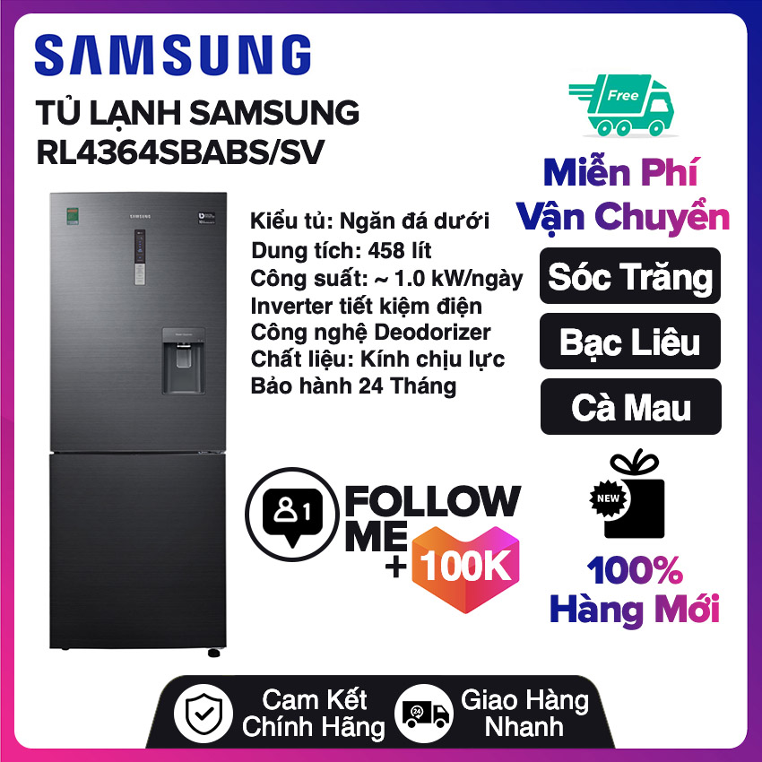 Tủ lạnh samsung inverter 458 lít rl4364sbabs/sv miễn phí vận chuyển nội thành sóc trăng, bạc liêu, cà mau