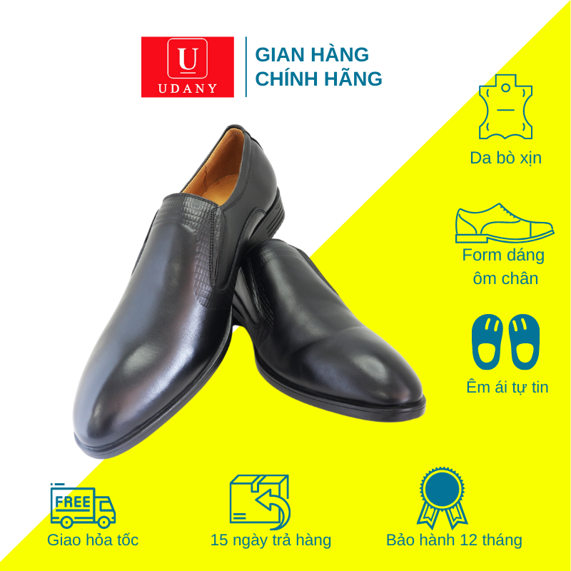 Giày Da Nam Cao Cấp UDANY - Giầy Tây Nam Da Bò Thật 100% - Giày Lười Nam - Mã GLN01