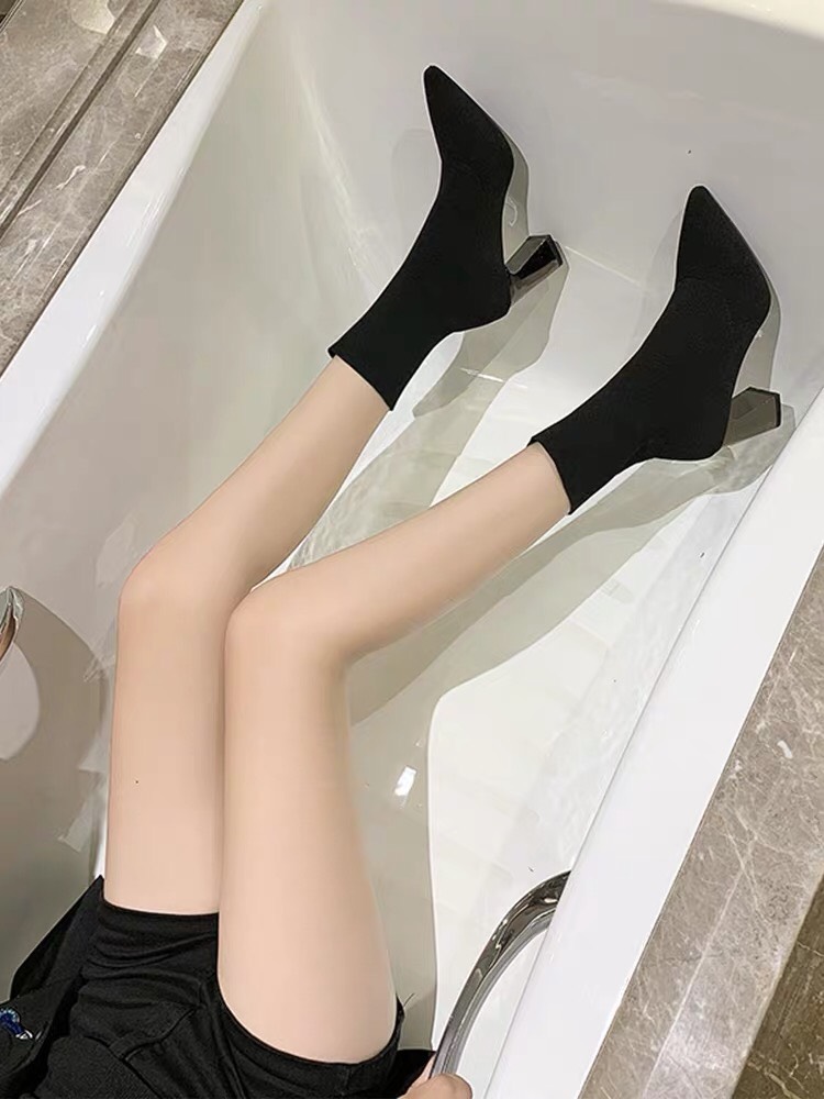 Bốt chun len gót tráng gương đế trụ vạt siêu xinh