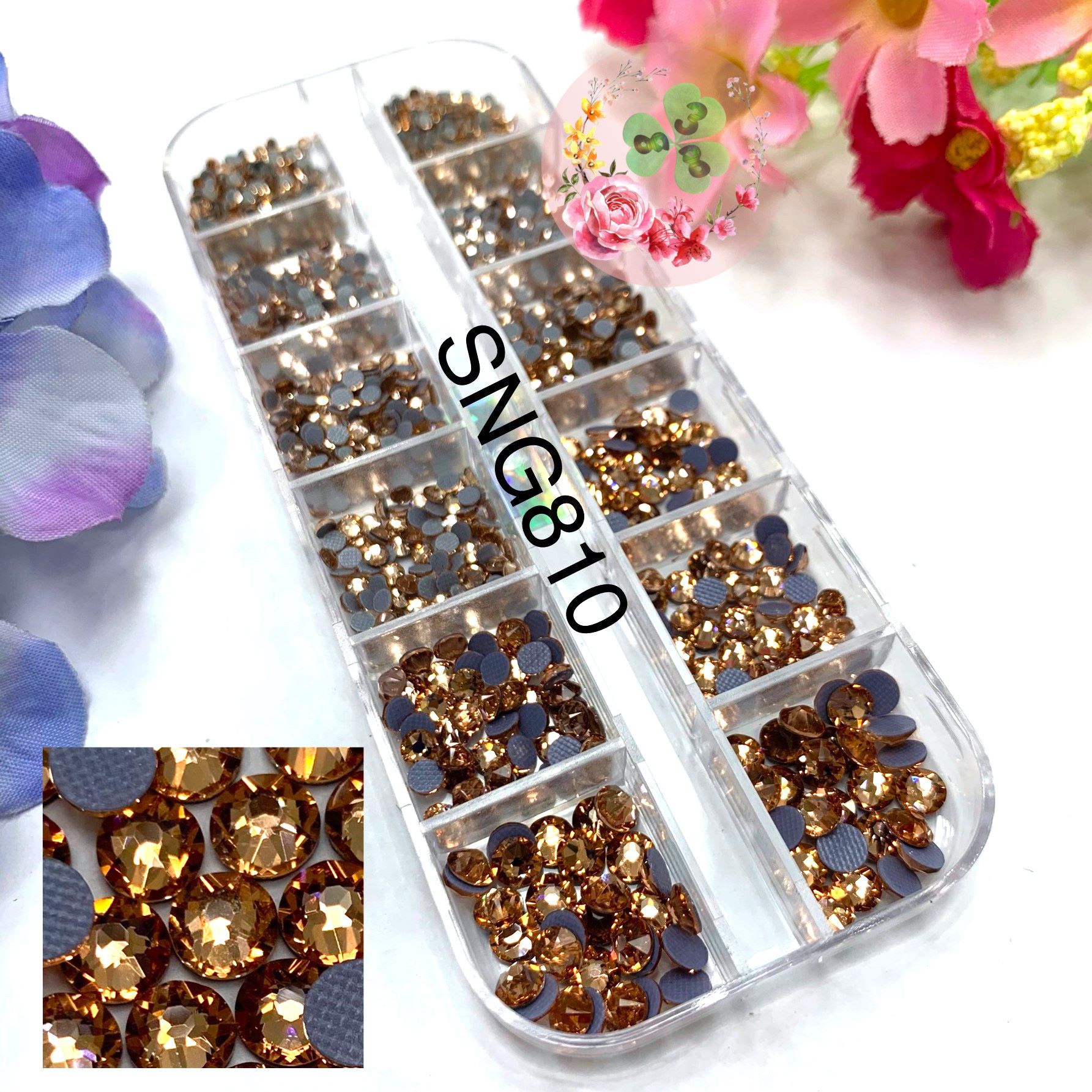 Mã SNG 810 . Đá Chân Lưới "Padparadscha" 16 khía siêu bắt sáng đính trang trí móng siêu lấp lánh.