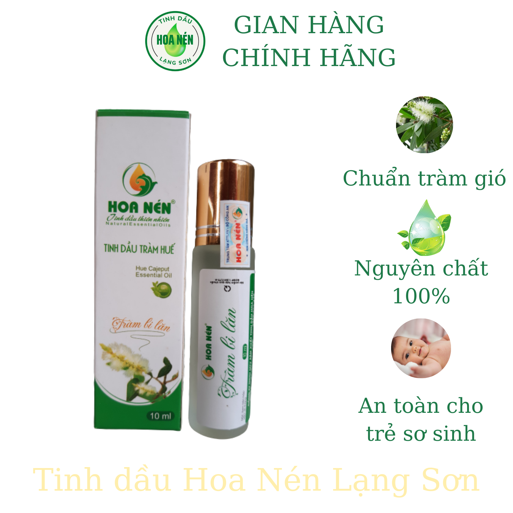 Tinh dầu tràm bi lăn Hoa Nén