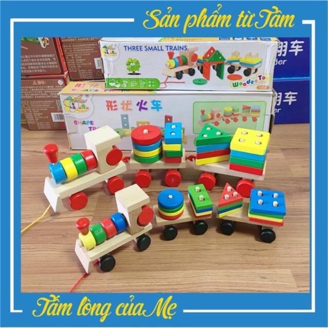 Đoàn Tàu Hỏa Thả Hình Bằng Gỗ, Tàu thả hình khối, Đồ chơi Trí Tuệ - Chôm Kids