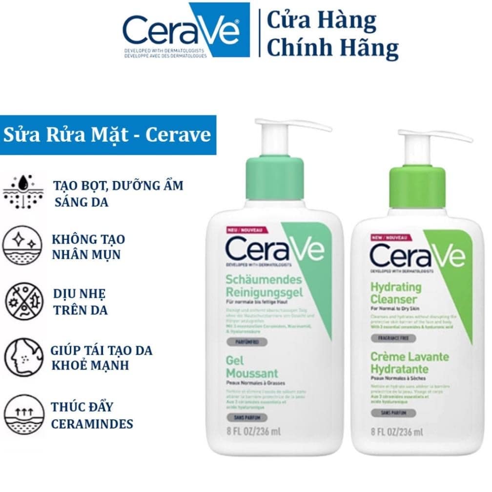 Sữa rửa mặt cerave 236ml dành cho da dầu da nhạy cảm mụn