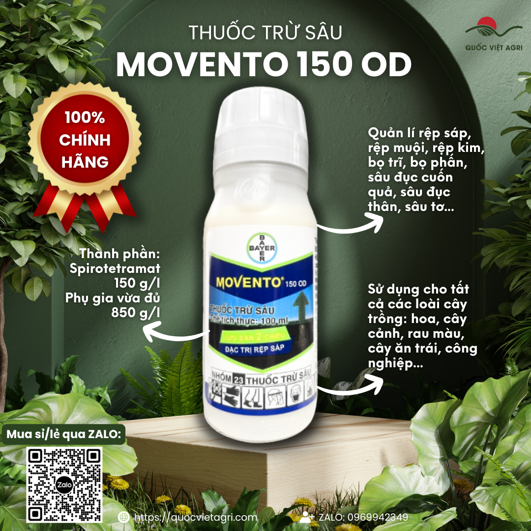 Thuốc trừ sâu MOVENTO 150 OD (chai 100ml) - Spirotetramat 150g/l Trừ rệp sáp, bọ trĩ, Lưu dẫn 2 chiều dùng cho hoa lan & cây cảnh