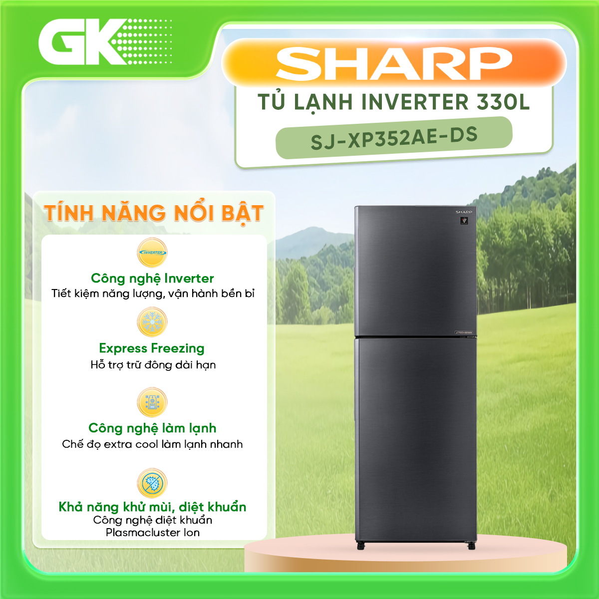 Tủ lạnh Sharp Inverter 330 lít SJ-XP352AE-DS - Chế độ cấp đông nhanh Hộp đá xoay Ngăn rau quả giữ ẩmNgăn trữ tươi thực phẩm sống Extra Cool Plus -2℃ - GIAO TOÀN QUỐC - FREESHIP HCM