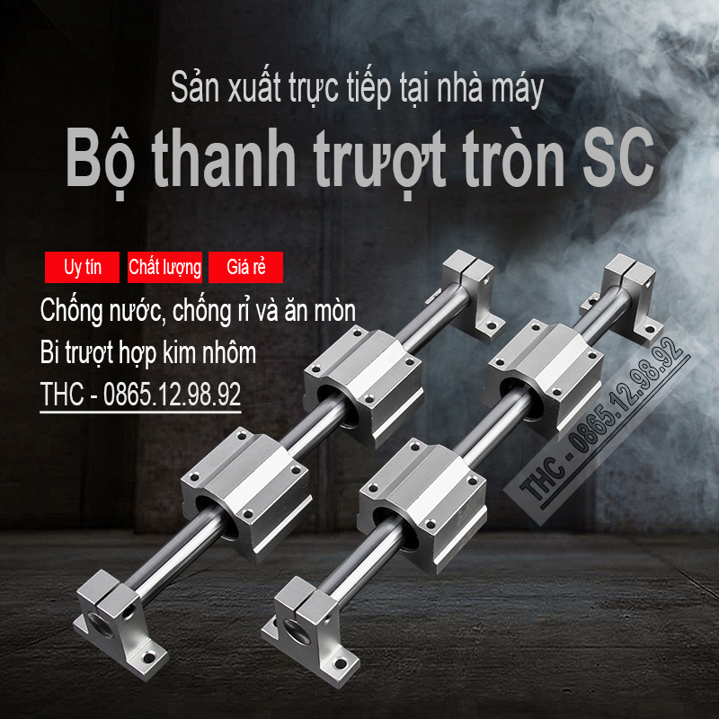 Bộ thanh ray trượt tròn phi 25mm (2 thanh SC25 dài 1,5 mét + 4 bi trượt SCS25UU + 4 gối đỡ SK25)