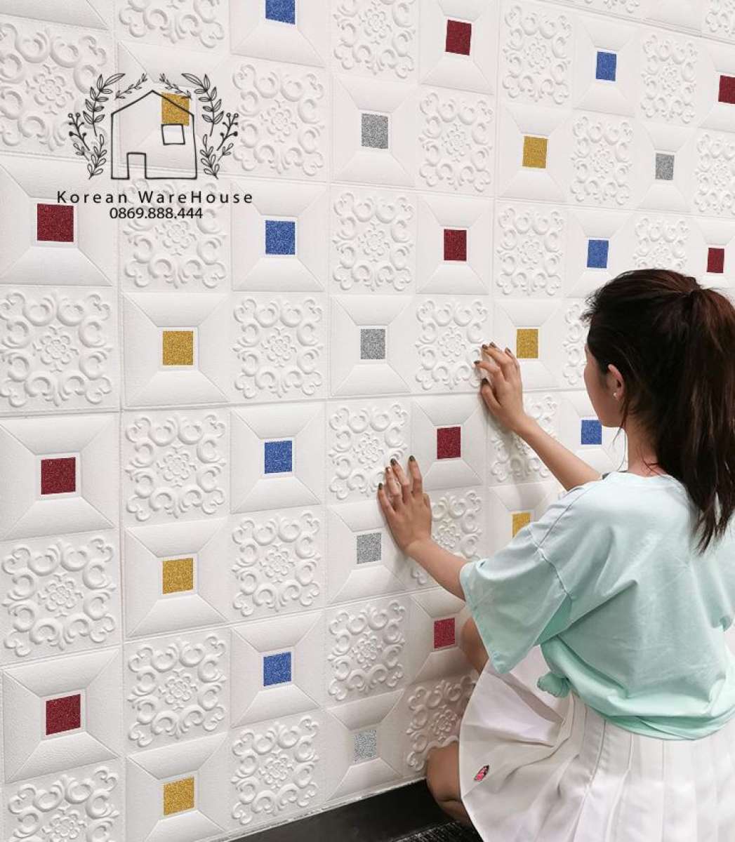 [Combo 5 tấm] Xốp dán tường loại 1 , Mẫu màu trắng đính decal , độ dày 6mm