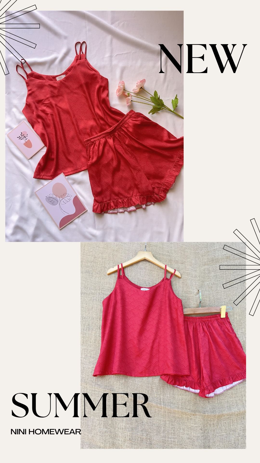 Bộ mặc nhà, đồ ngủ hai dây Lụa xước Nini homewear mềm mại