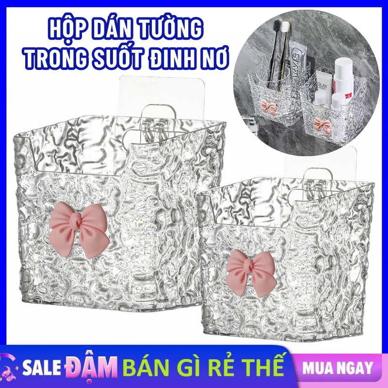 Kệ Để Đồ Nhà Tắm Trong Suốt Hình Nơ - Hộp Nhựa Đựng Mỹ Phẩm , Phụ Kiện Dán Tường Thiết Kế Pha Lê Cao Cấp - Kệ Gắn Tường Bằng Nhựa Đựng Đồ Đa Năng Tiện Ích