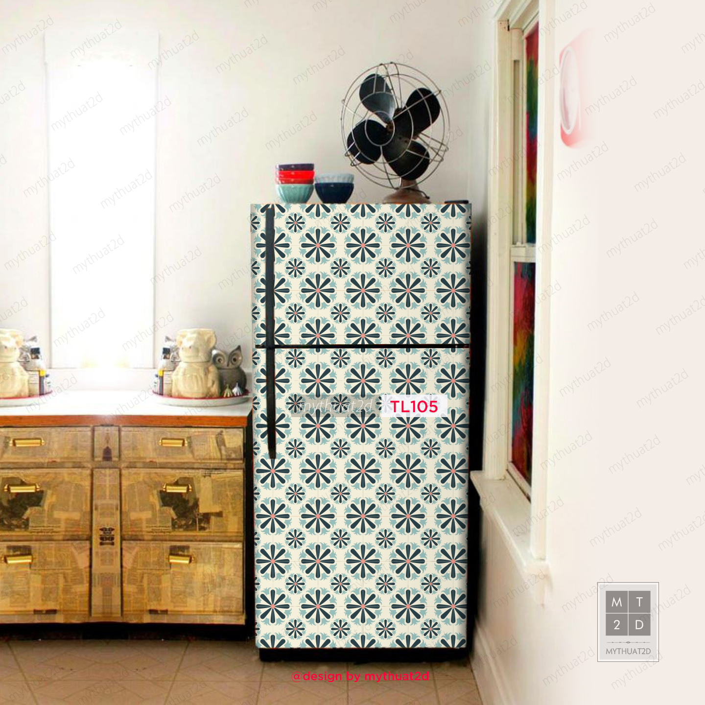Miếng dán tủ lạnh, decal dán tủ lạnh, giấy dán tủ lạnh hoạ tiết Hoa Green - mã TL105