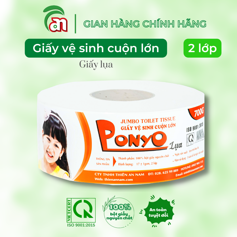 Giấy vệ sinh lụa cuộn lớn đa năng PONYO JB700 2 lớp 700g