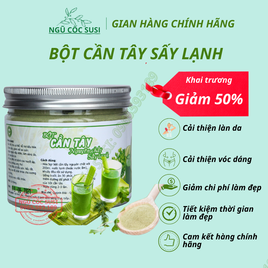 Bột Cần Tây Sấy Lạnh [CHÍNH HÃNG] Hộp 500Gr Bột Cần Tây Sấy Lạnh Cao Cấp Giúp Giảm Cân Nhanh, Da Xinh, Dáng Đẹp
