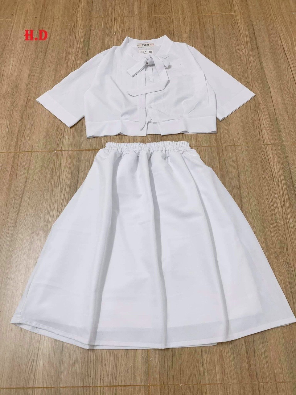 Sét váy trắng áo croptop trắng nơ và chân váy xoè 2 lớp  Lazadavn