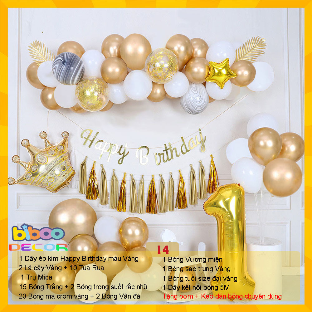 [TẶNG NGAY BÓNG TUỔI] Combo set bóng bay trang trí sinh nhật, trang trí thôi nôi, trang trí đầy tháng bé trai bé gái - BiBoo Decor S14