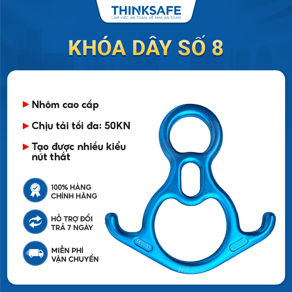 Khóa dây số 8 leo núi Thinksafe, cứu hộ, làm việc trên cao, móc khóa, giảm tốc số 8