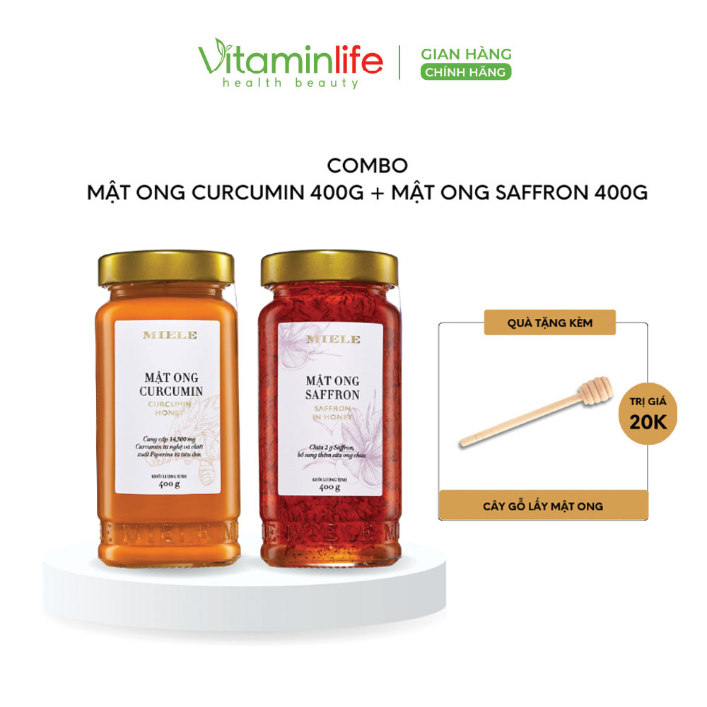 COMBO MẬT ONG + QUÀ Mật Ong Nghệ & Mật Ong Saffron 400g 1 Lọ - Vitaminlife