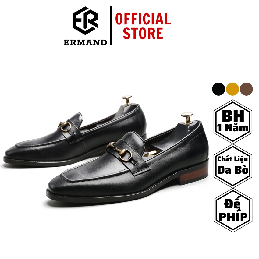 Giày lười da nam cao cấp ermand đế phíp da bò thật bảo hành 1 năm - mã t877