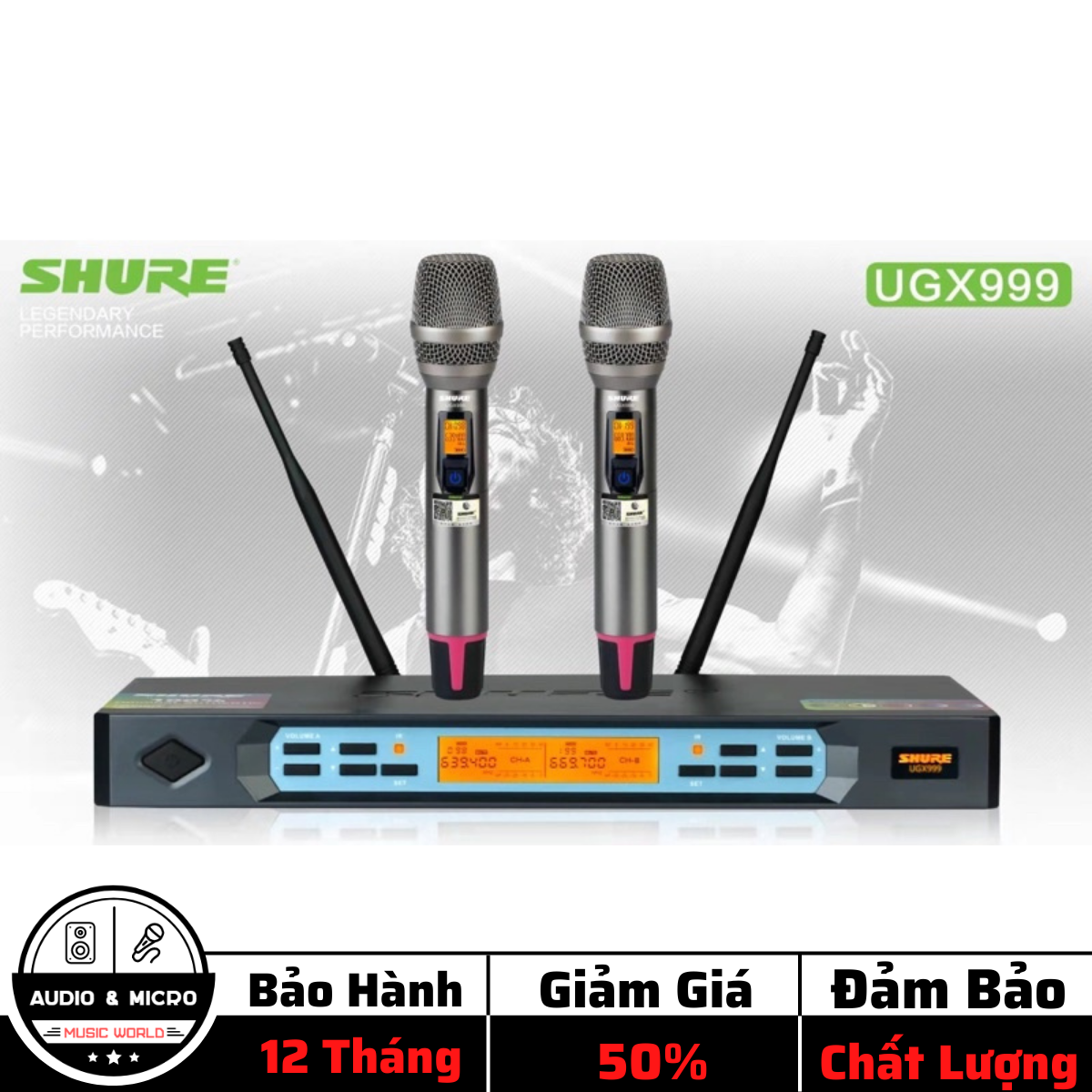 Micro không dây shure ugx999 - micro karaoke gia đình, sân khấu - độ nhạy cao, bắt sóng xa, chống hú chồng ồn, loại bỏ tạp âm - thiết kế sang trọng, bắt mắt - dễ dàng phối ghép với các thiết bị âm thanh khác.