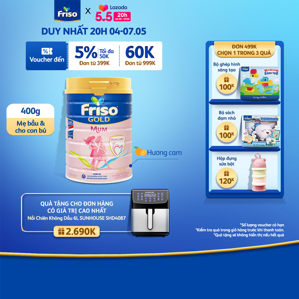 [20H 04-07/5 VOUCHER ĐẾN 1 TRIỆU] Sữa bột Frisomum Gold hương cam 400g