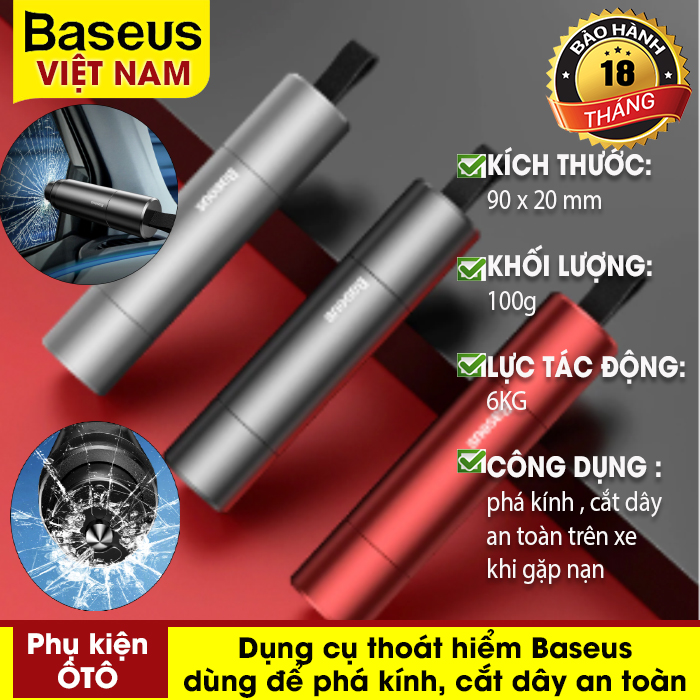 Dụng cụ thoát hiểm Baseus Sharp Tool Safety Hammer dùng để phá kính, cắt dây an toàn trong trường hợp khẩn cấp trên xe hơi