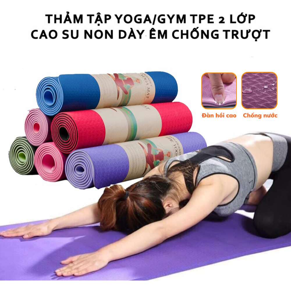 Thảm yoga thảm tập yoga gym 6mm 2 lớp chất liệu tpe bền và nhẹ thảm tập yoga, thảm tập gym thảm tập thể dục tại nhà