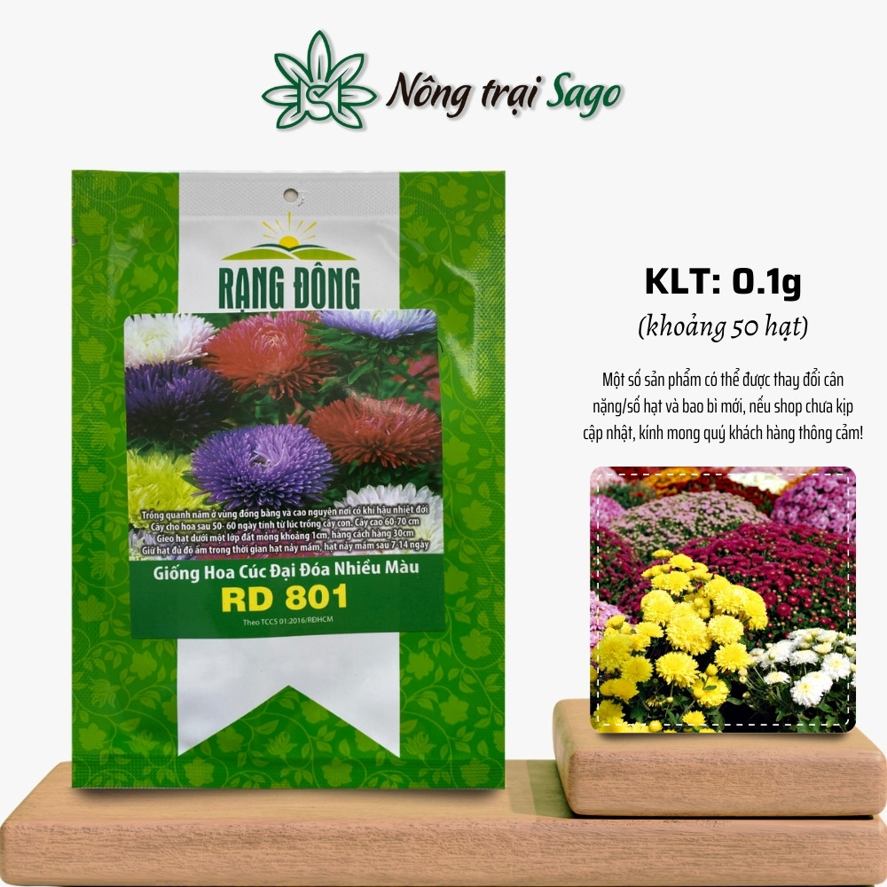Hạt giống Hoa Cúc Đại Đóa Nhiều Màu Rd 801 (0,1g~50 hạt) thân cao, thích hợp trồng chậu hoặc cắt cành, hiệu Hạt giống Rạng Đông - Nông Trại Sago