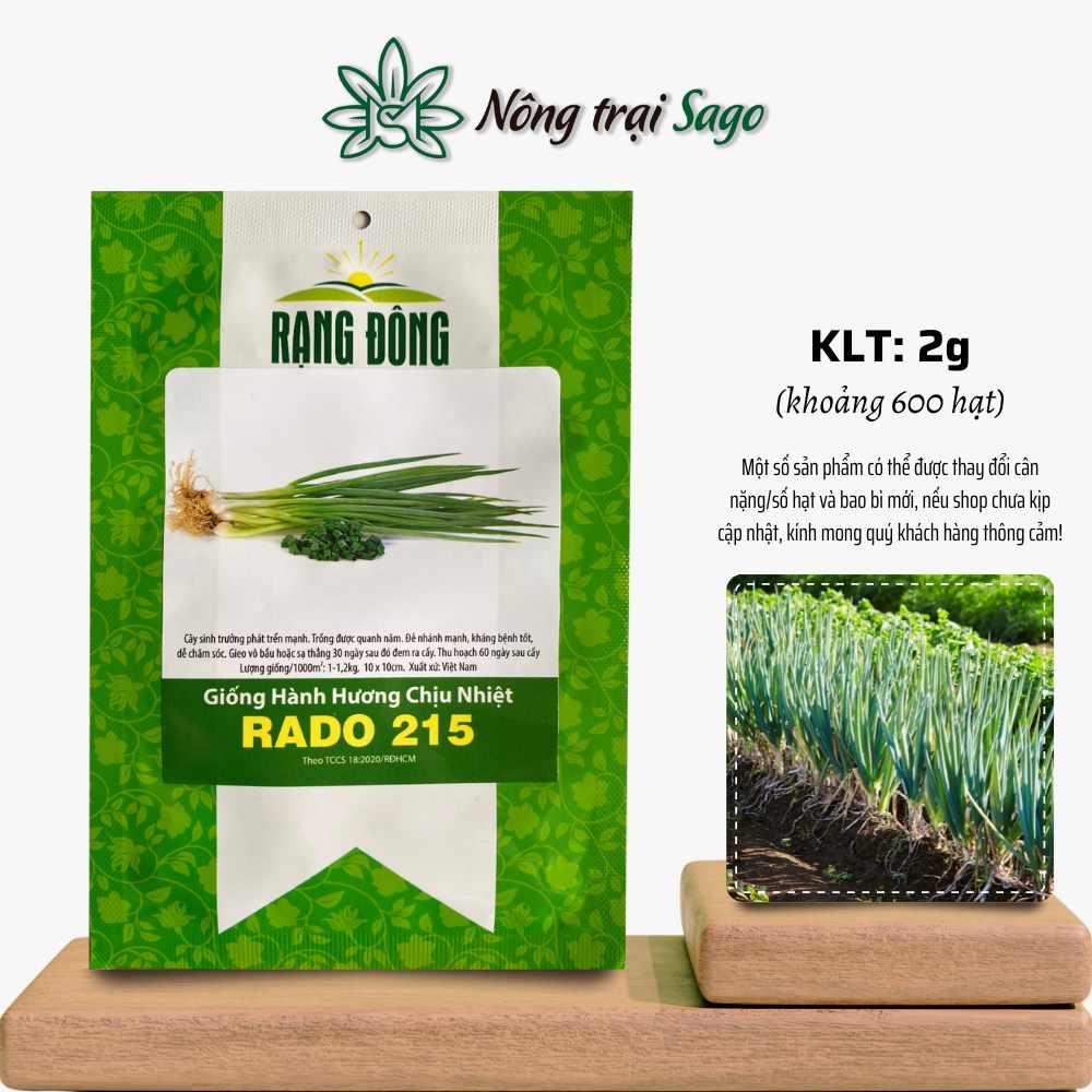 Hạt giống Hành Hương Chịu Nhiệt Rado 215 (2g~600 hạt) nảy mầm tốt, sinh trưởng khoẻ, trồng quanh năm, hiệu Hạt giống Rạng Đông - Nông Trại Sago