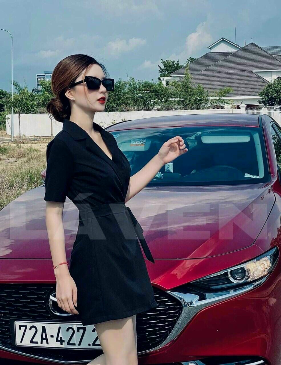 Jum cổ vest cột nơ eo