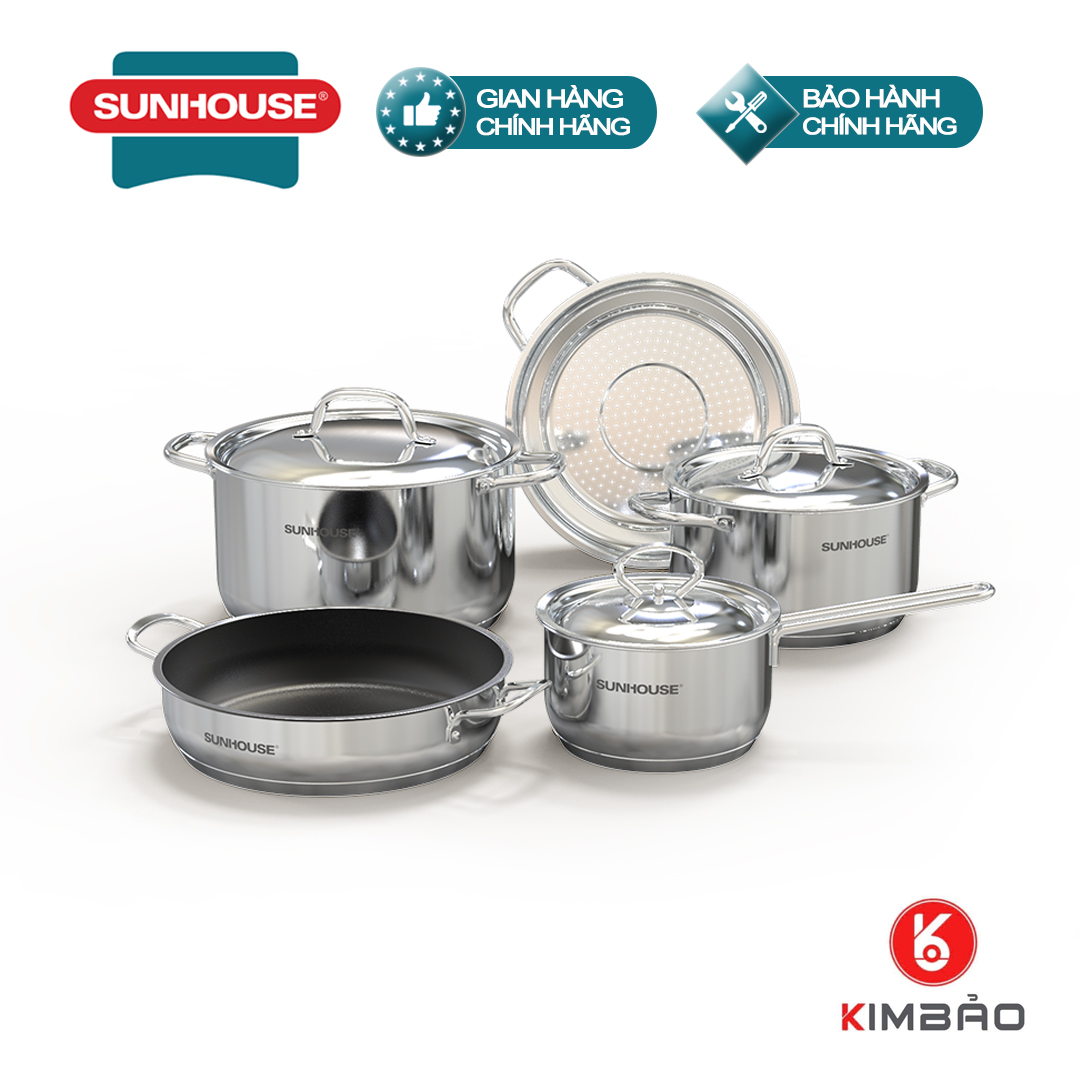 Bộ nồi chảo inox 5 đáy sunhouse shg995