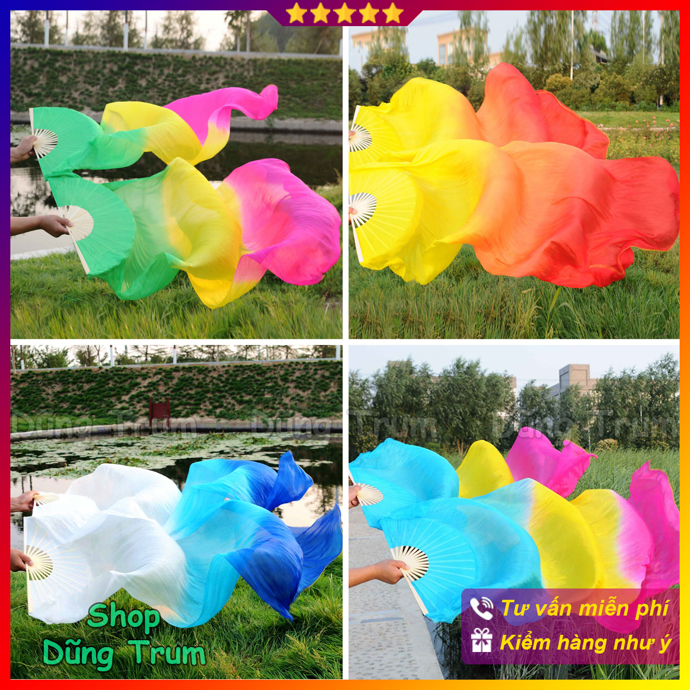  Quạt múa văn nghệ 3 màu dài 1m5 tua cực mềm mại và đẹp 