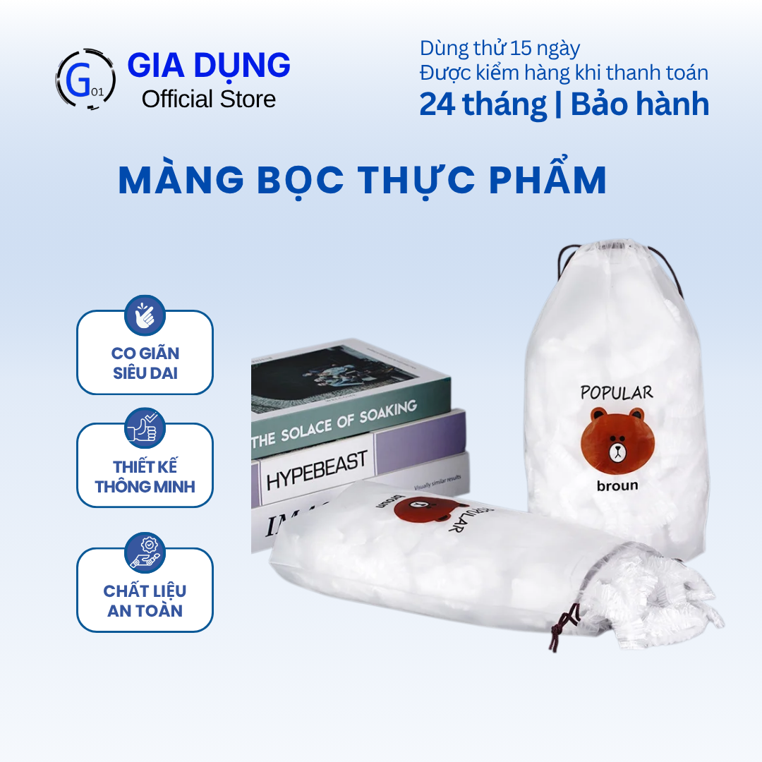 Túi 100 màng bọc thực phẩm thiết kế chun co giãn thông minh sử dụng tiện lợi an toàn