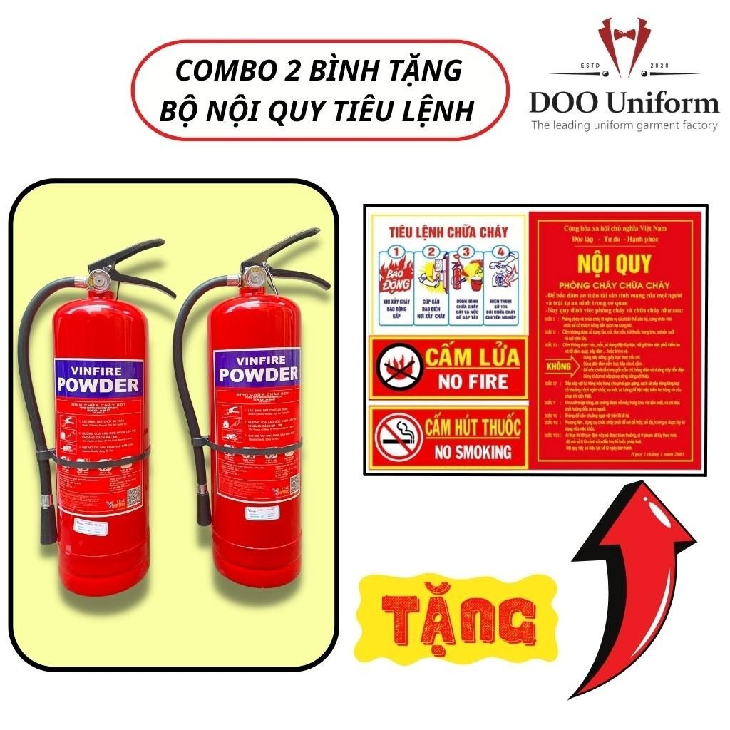 Combo 2 bình ᴄhữa cháy 4Kg bột ABC,tặng bộ tiêu lệnh nội quy cấm lửa cấm thuốᴄ, Bình cứu hoả dùng phòng cháy ᴄhữa cháy