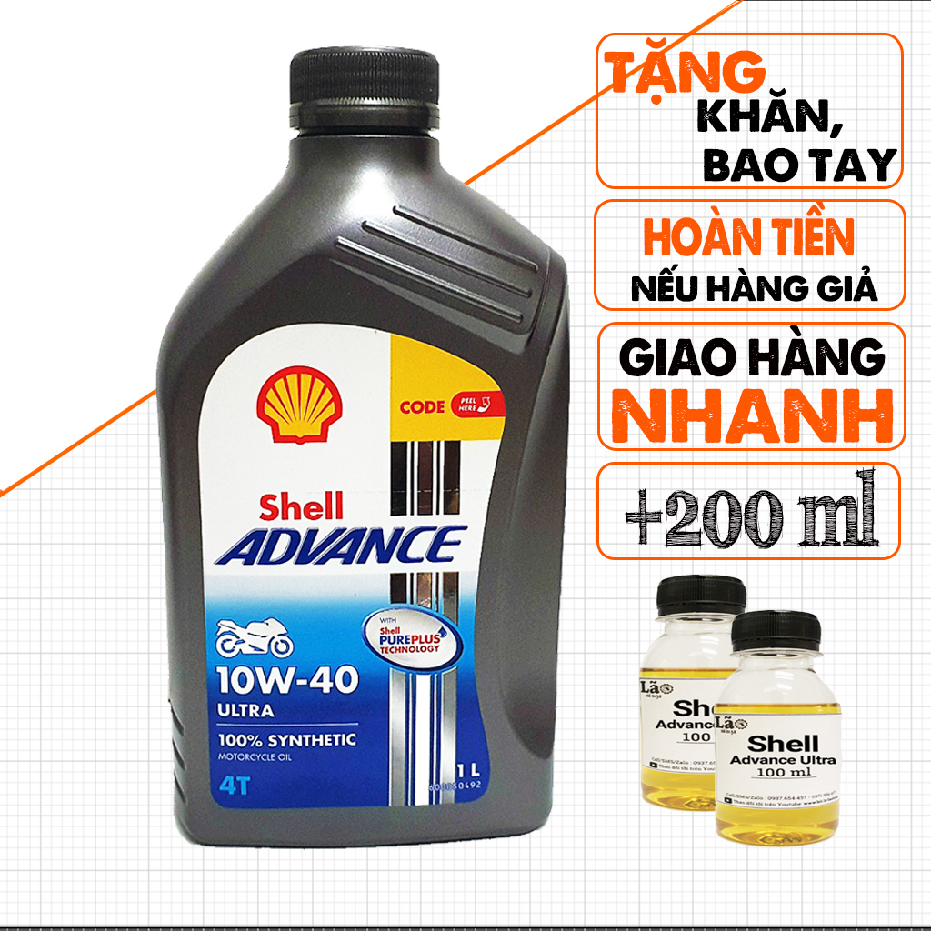 Bán 1.2 lít nhớt shell advance ultra 10w40, api sn, nhập thái, nhớt full tổng hợp chạy êm, phù hợp xe chạy tuor và đi phố, 2500km thay 1 lần