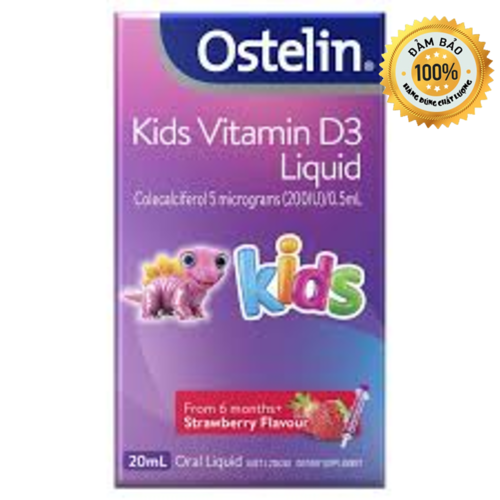 Siro Dạng nước Ostelin Kids Vitamin D3 Liquid 20ml vị dâu Strawberry