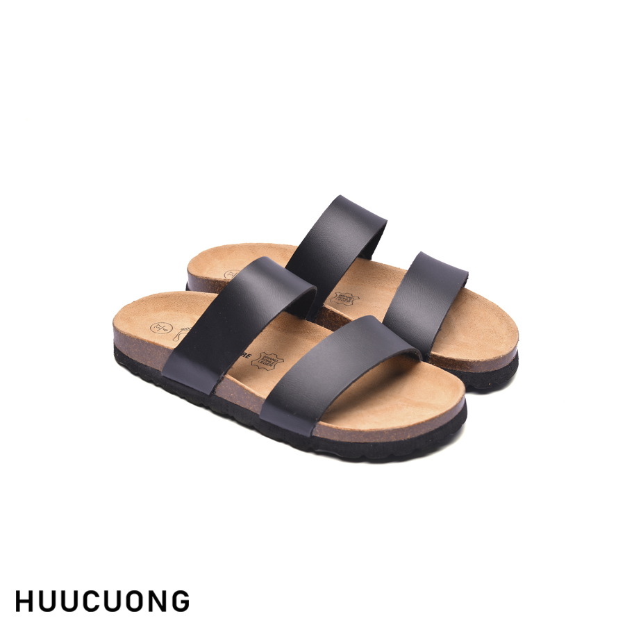 Dép sandal nam nữ 2 quai da PU đế trấu cao cấp