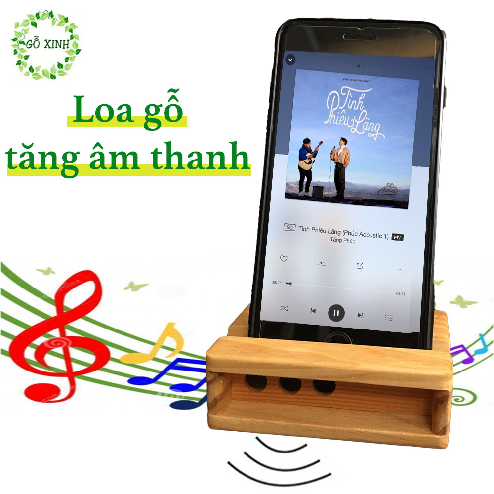 Loa gỗ, loa khuếch đại điện thoại, tăng âm lượng âm thanh điện thoại không dùng pin, không bluetooth Shop Gỗ Xinh