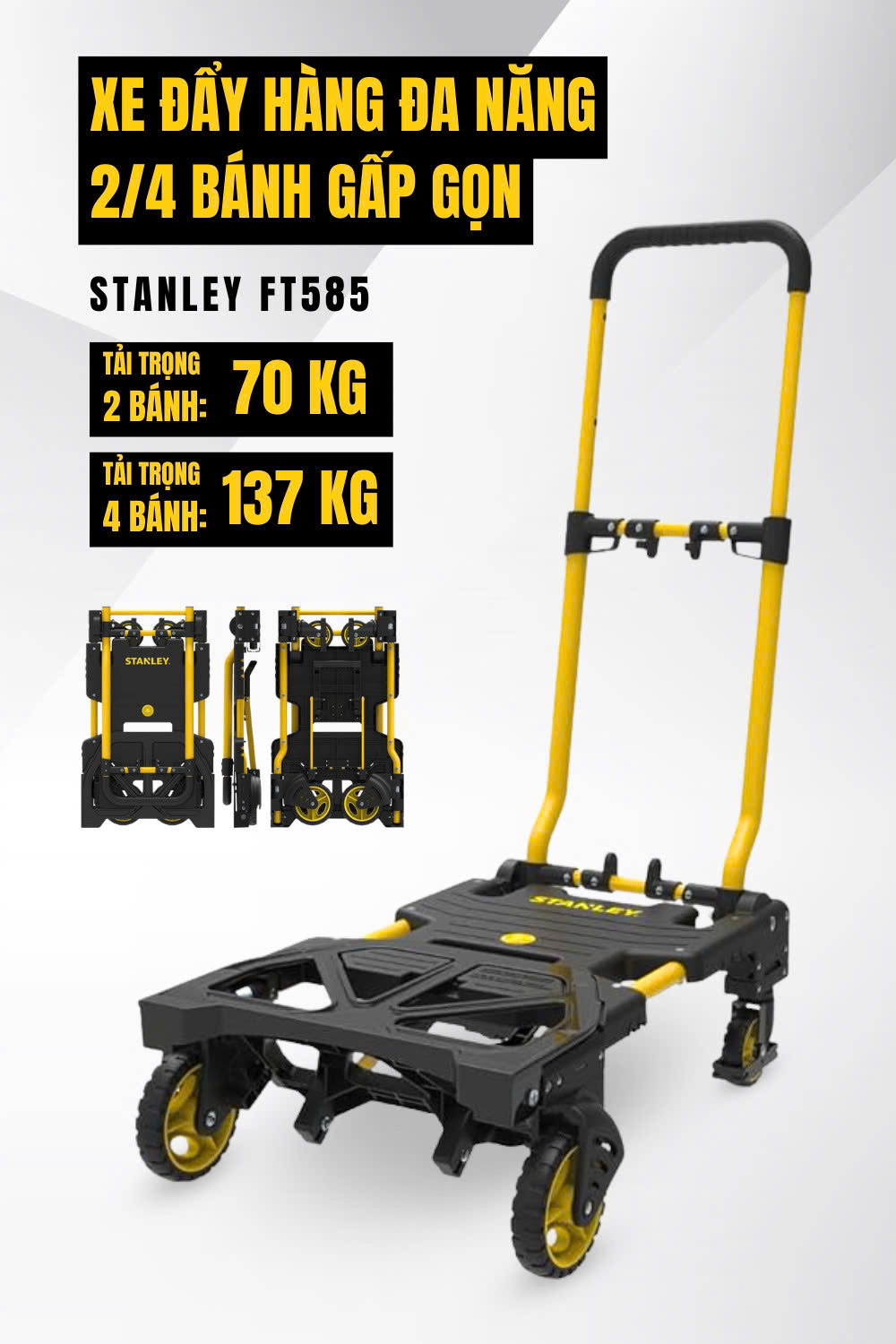 Xe đẩy hàng gấp gọn 2 - 4 bánh stanley ft585 tải trọng 70/137kgs - hàng chính hãng
